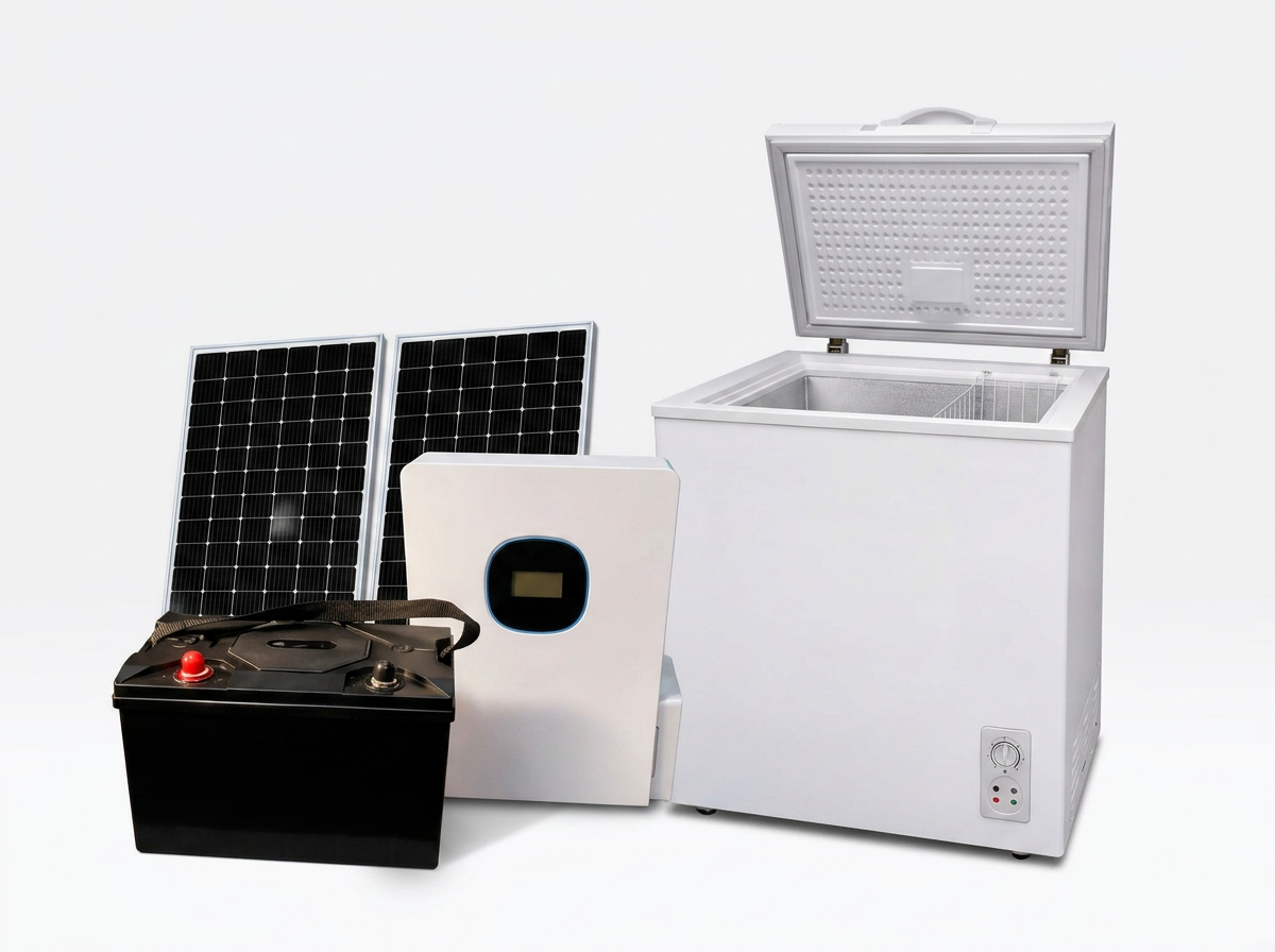 RTK Solar Freezer package: 200L deep freezer, 600W solar panels, 1.5kW inverter and LiFePO4 lithium battery
